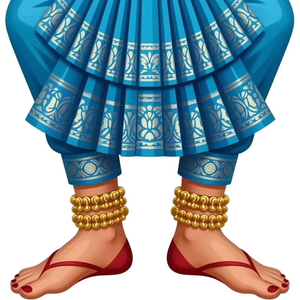 bharatanatyam ankle with blue costume wearing red alta and ghungroo  two ankle in a dance position with proper ghungroo emoji