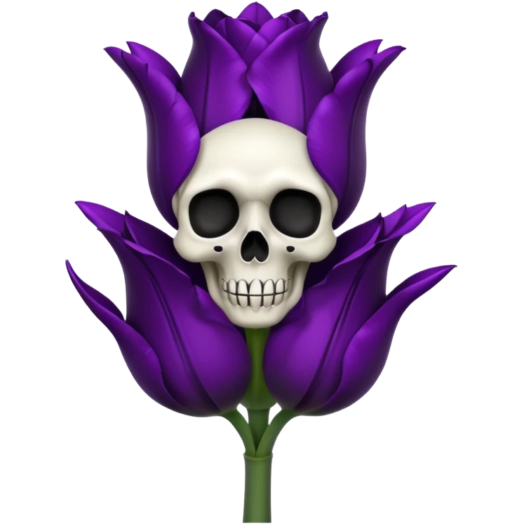 goth tulip with black petals, tiny skull accent emoji