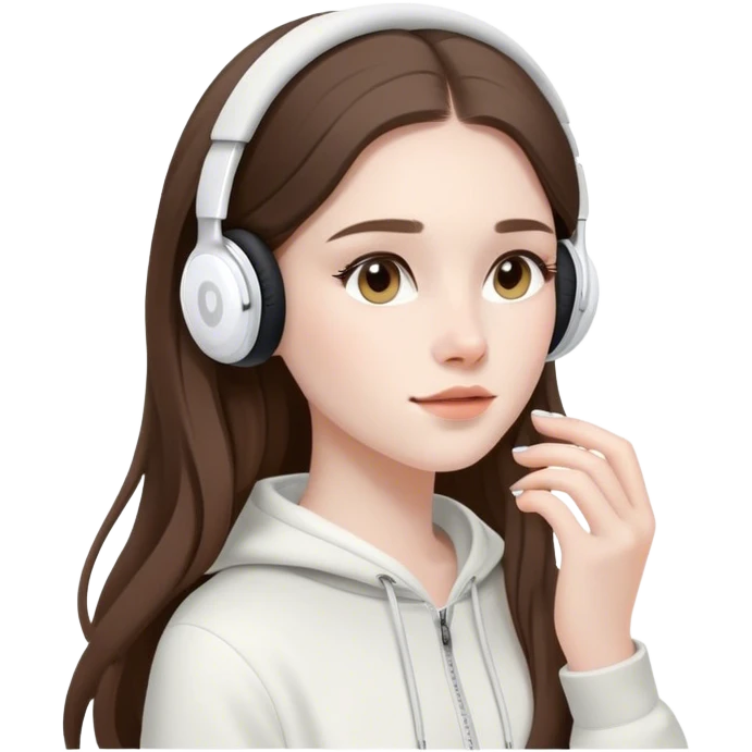  beautiful pale brunette girl with long hair listening to music in airpods emoji