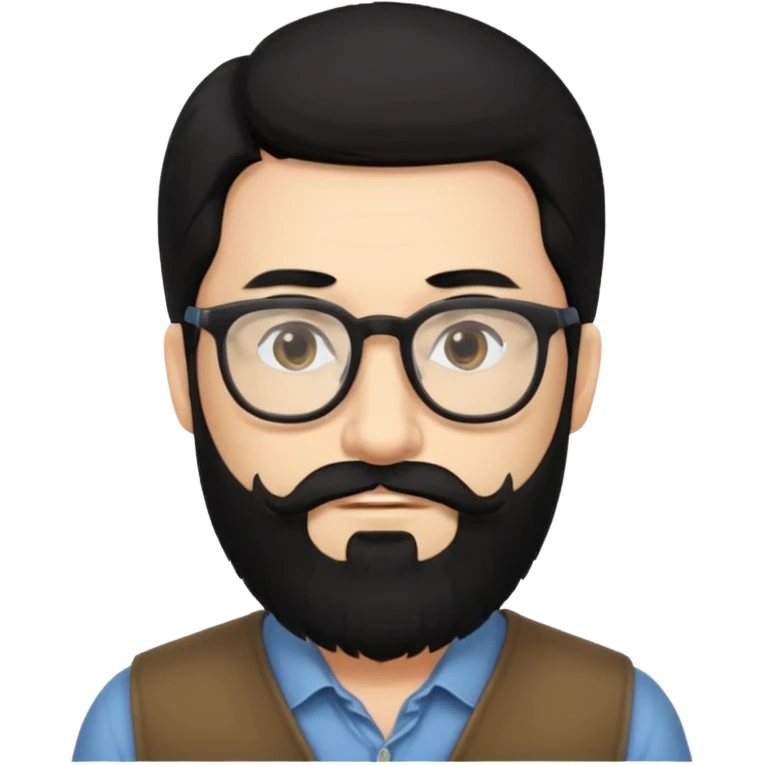 hombre con cabello negro largo barba y lentes emoji