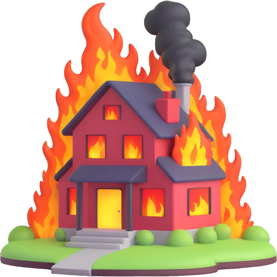 a house on fire, 3D emoji style emoji