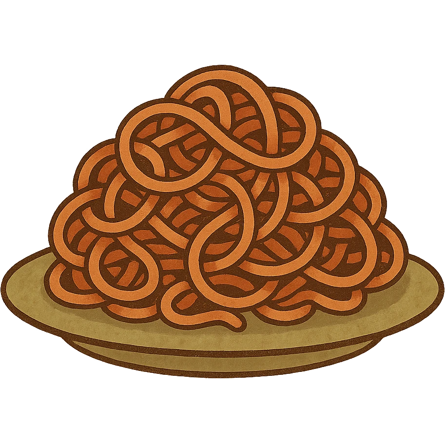 tangled noodles on a plate, no bowl or chopsticks, focus on texture emoji