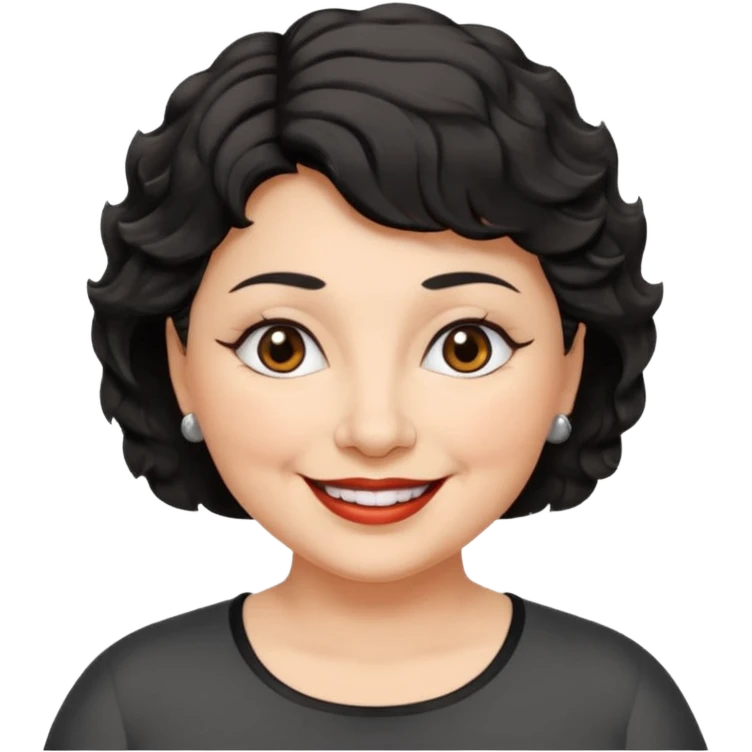 woman 60, brown eyes, very short black wavy wolf cut hair, chubby emoji
