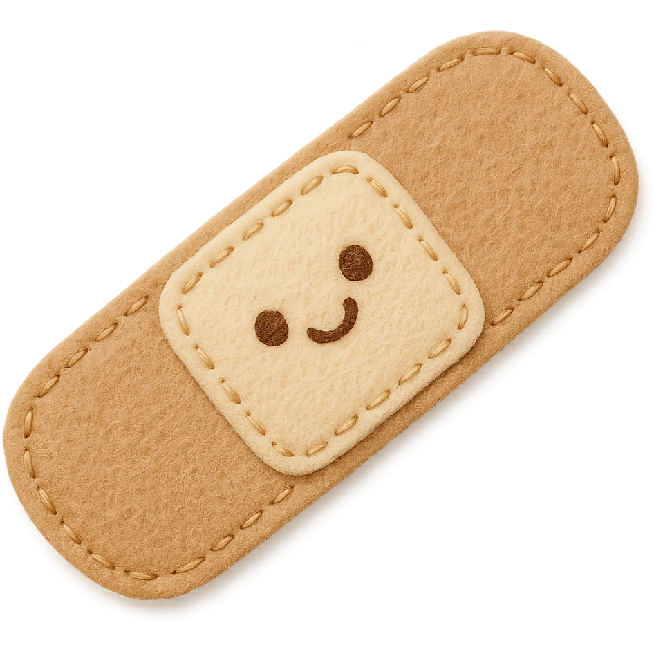 bandage, fluffy, stitched edges, cute face emoji