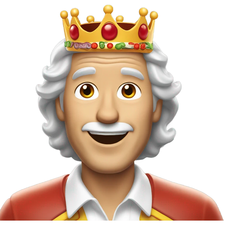 Older white guy with shoulder length grey hair wearing a white shirt and a Burger King crown smiling while on an airplane emoji