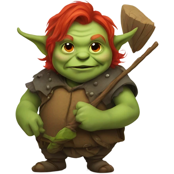 A red-haired, fat goblin with a stick emoji