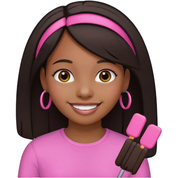 a black girl with straight hair and pink clips in the front emoji
