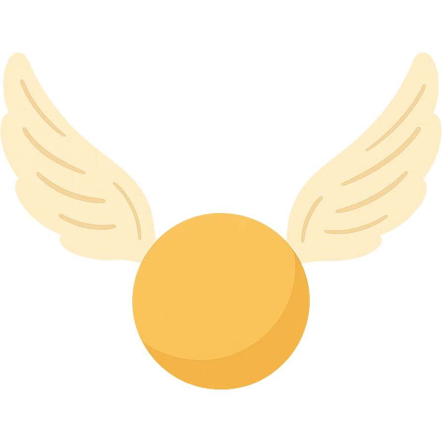 Golden Snitch, cute and simple, no outlines, color filled style. Front view, wings open and slightly forward, wings with expressive shadows and simple line texture, no background. emoji