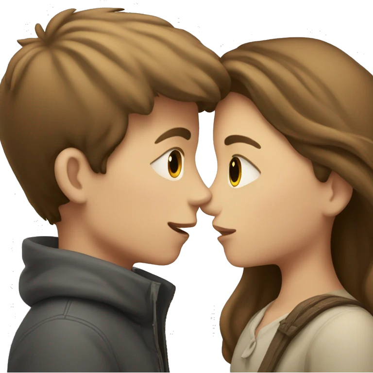 A pale brunette boy and a pale brown-haired girl kissing emoji