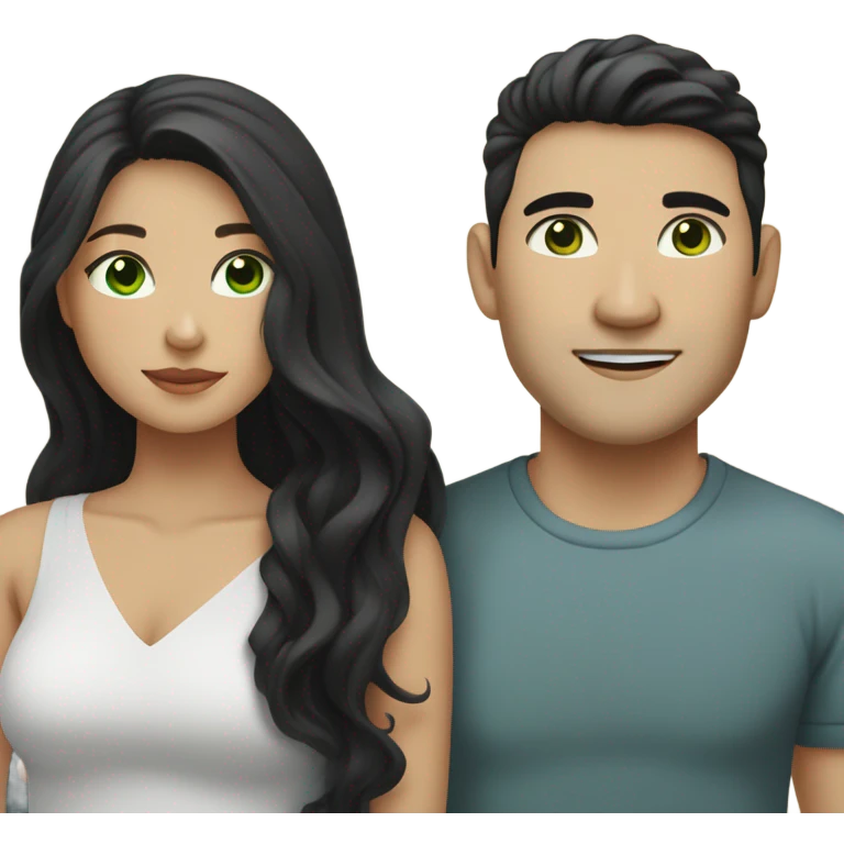 Light skin vietnamese man with straight black undercut hair and a white brunette woman with green eyes and long wavy hair tightly hugging each other  emoji