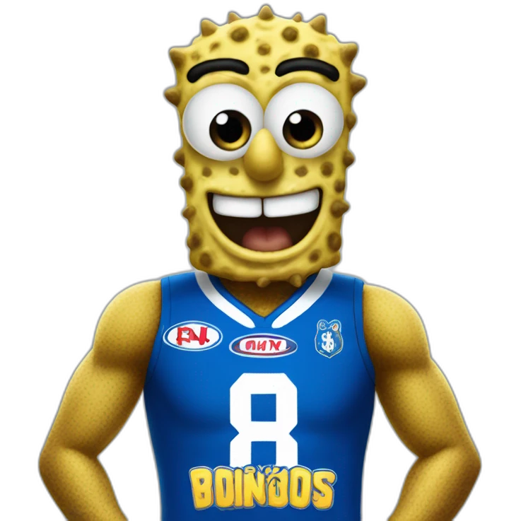 spongebob wearing a north melbourne kangaroos AFL jersey emoji