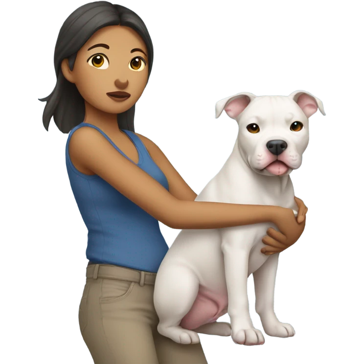 Filipino woman holding gray pit bull puppy emoji