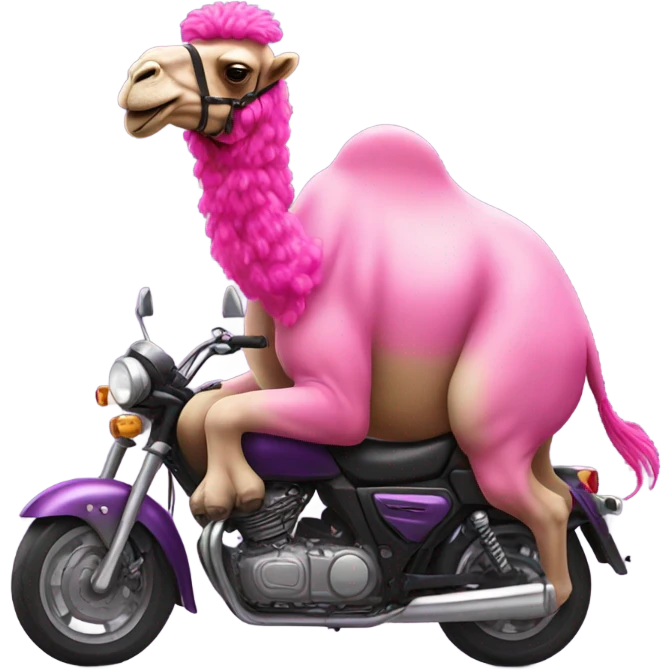 big fat camel riding a motorbike with pink hair  emoji