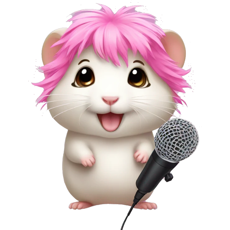 cute hamster with pink wig and microphone emoji