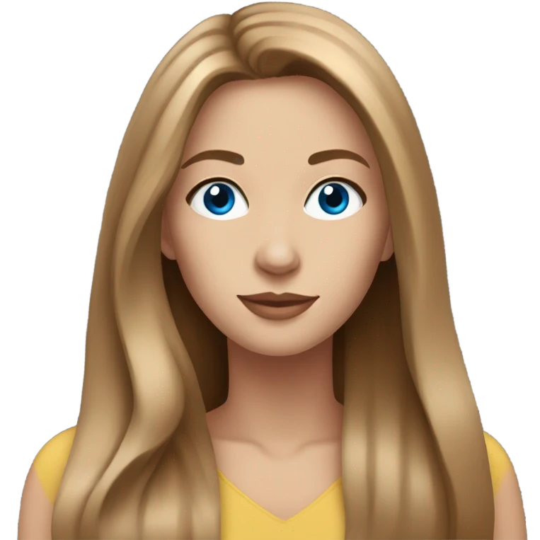 beautiful woman, straight long light brown hair, blue eyes emoji