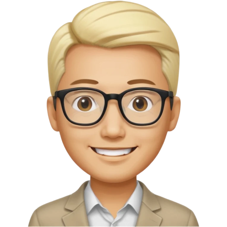 Asian man, 35 years old, consultant, short slicked-back blond hair, big glasses, smiling eyes emoji