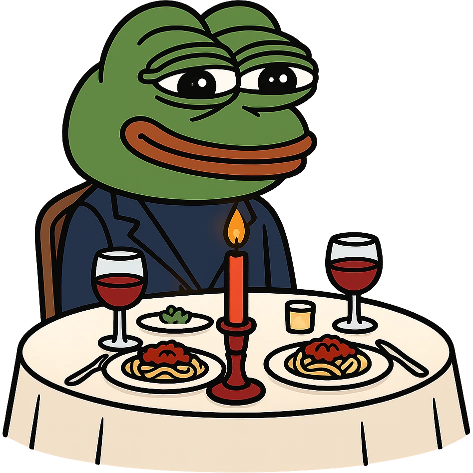 create a pepe on couple dinners, white background emoji