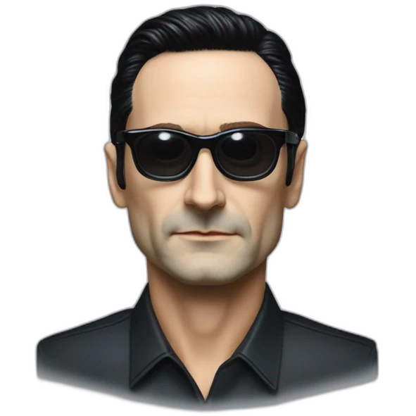 photo realistic Ralf Hutter from Kraftwerk, black hair, black glasses emoji
