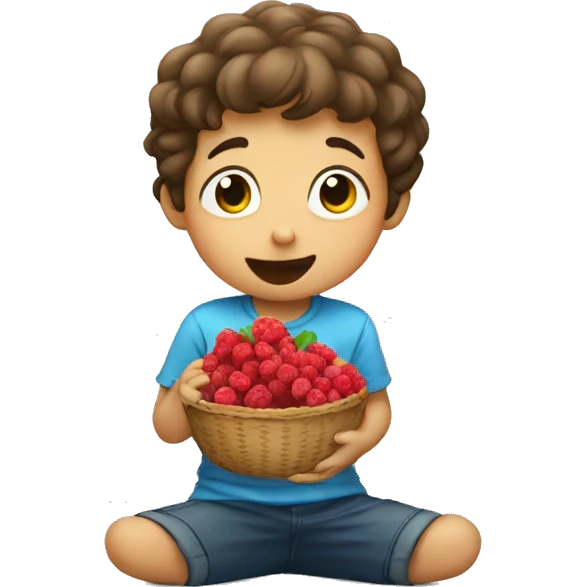 little boy eating rasberries emoji