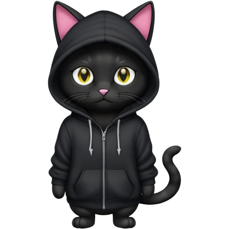 Black cat wearing a hoodie fursona (full body) emoji