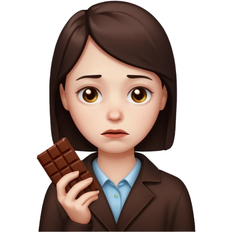 sad person with chocolate, Apple style emoji, tear on face, chocolate bar in hand emoji