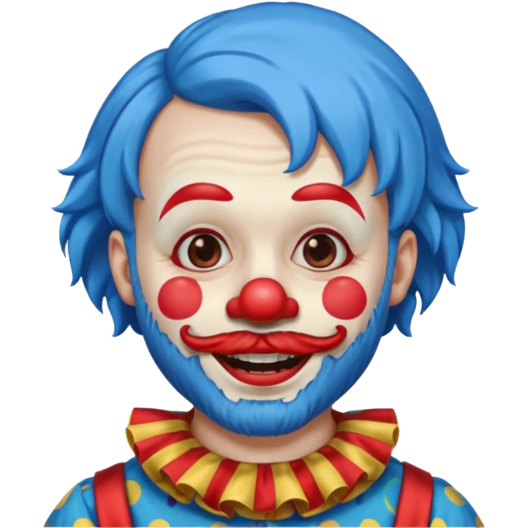 clown with beard, clown outfit, blue hair emoji