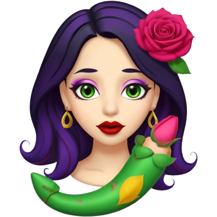 Big Puerto Rican colored dildo inside a women’s with blackish purple hair and Italian skin color with green almond shapes eyes, magical mouth with lips shapes  rose petal /bud place huge didlo inside of mouth  emoji