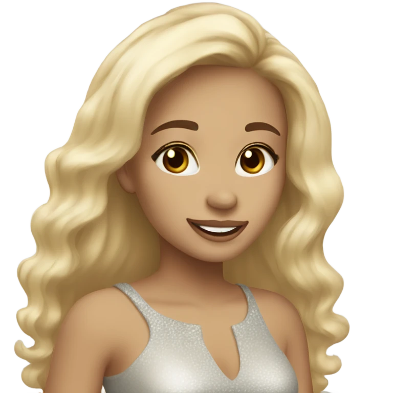 Light skinned Blonde hair brown eyes girl wishing a Happy New Year emoji