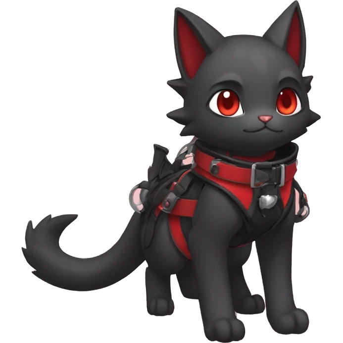 cool edgy black punk red ethereal fantasy nargacuga-bat-cat-Fakemon collar harness full body emoji