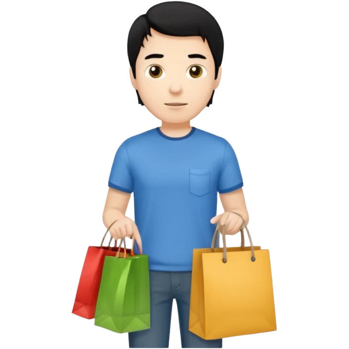 a white man black hair with clothing shopping bag emoji