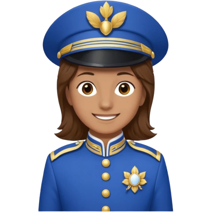 Bonjour, est ce que tu pourrais me créer un emoji, de moi (la personne a droite, brune) avec la tenue de certains membres de la  fanfare (la tenue bleue et blanche ) que tu vois sur la photo. Attention mets bien la fourragère a gauche s'il te plaît emoji