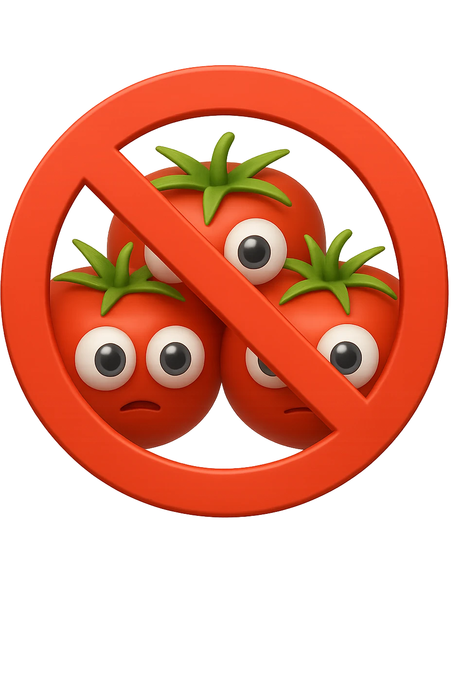emoji con tre pomodori con occhi 3d e divieto sopra emoji