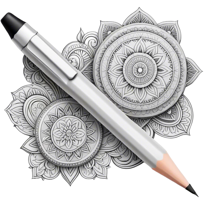 Artistic graphics, detailed linework, monochrome or soft colors, traditional tools like pencils, ink pens, erasers, intricate patterns, minimalistic style, clean lines, no extra details, on a white background. emoji