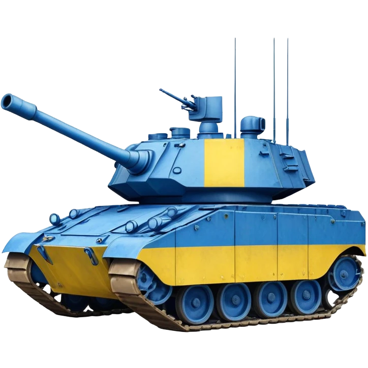 Tank with Ukrainian blue and yellow flag colors, military combat vehicle emoji