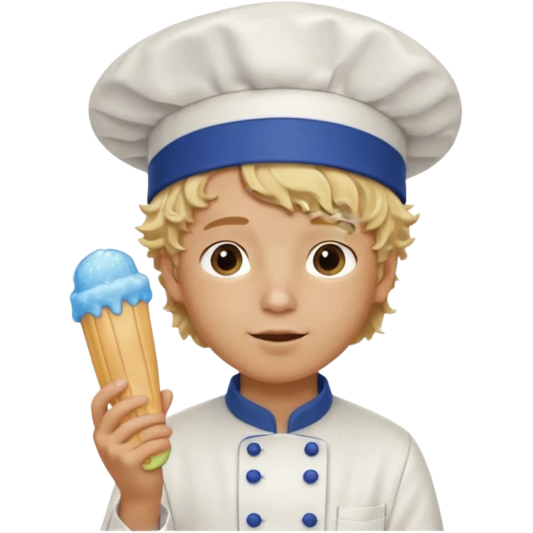 boy blonde curly hair, chef, eating blue ice pop emoji