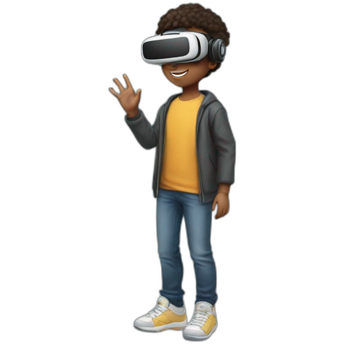 kid with vr full body saing wow emoji