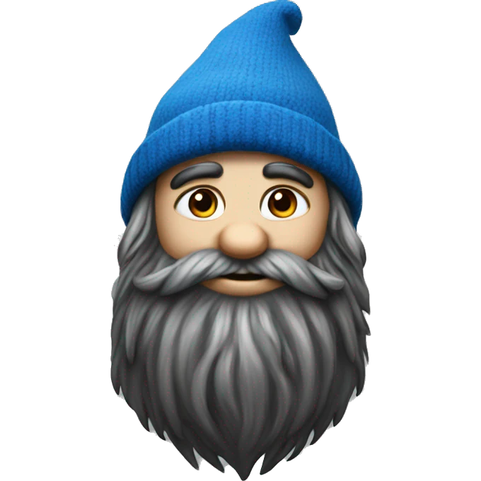 gnome with blue woolen hat, dark beard. YOUNG emoji