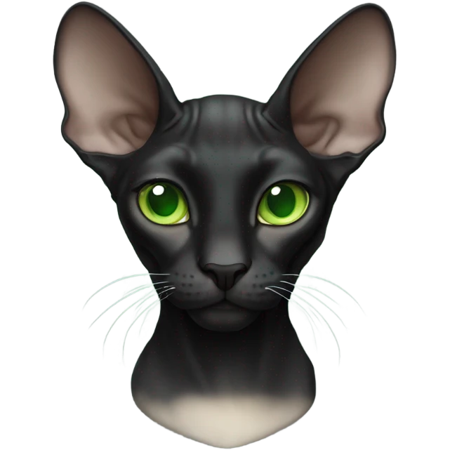 black sphinx cat with green eyes and a white spot on the nose emoji