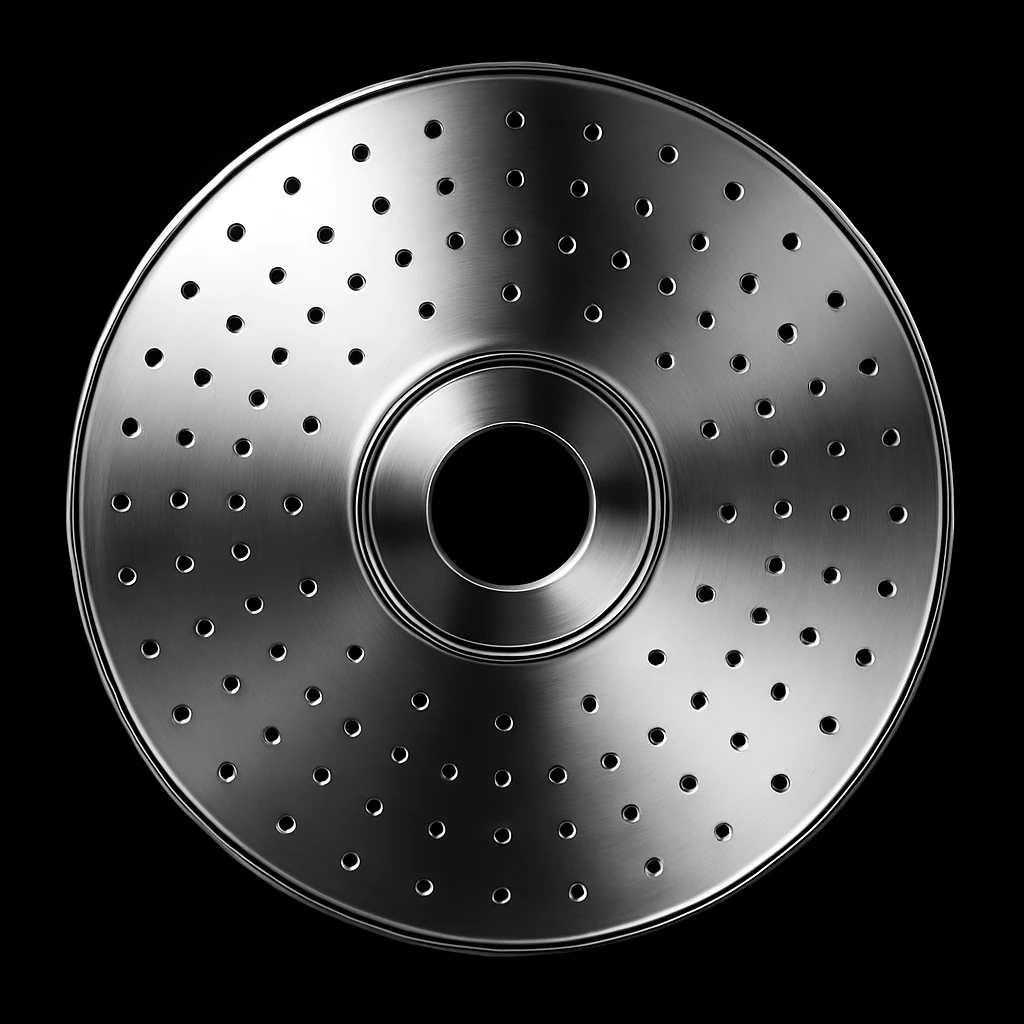 A minimalist CD disc with dot pattern, glowing effect, pink color, chrome style, blue color emoji