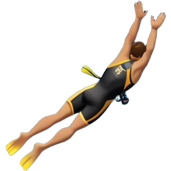 A diver mid-air, plunging from a high cliff into the sparkling ocean below. The background features rugged cliffs, clear blue water, and a bright sky, emphasizing the excitement and danger of the sport with a sense of freedom and adventure. emoji