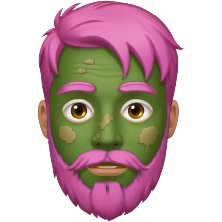 pink haired man with full full face dirty messy green clay mask and beard emoji