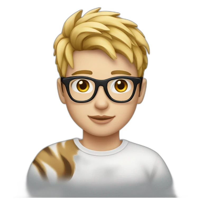 joven piel blanca gafas con gato rayado emoji