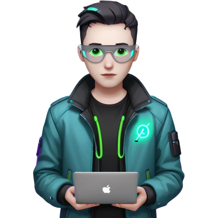 cyber punk man holding laptop emoji