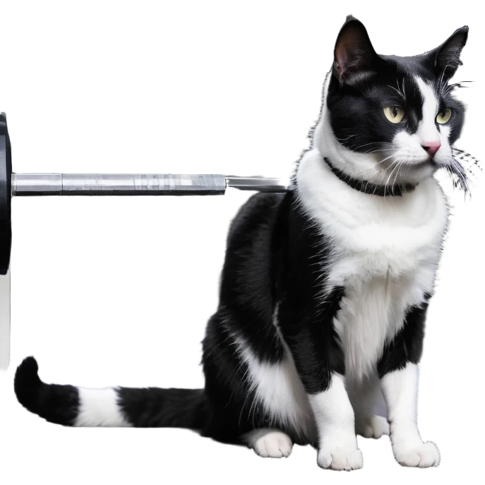 black and white cat working out in a gym emoji