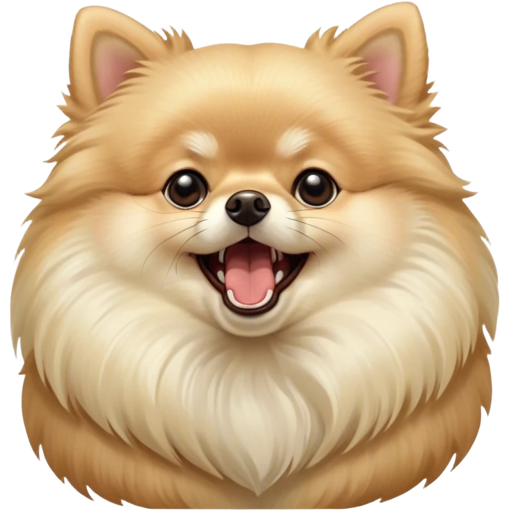 Cinematic Cute Yawning Cream Pomeranian Portrait Emoji, Head tilted slightly with a dramatic, wide-open yawn, showcasing a soft, fluffy cream Fur with gentle highlights, floppy ears slightly drooping, round dark eyes barely open in drowsy contentment, Simplified yet irresistibly adorable features, highly detailed, glowing with a soft, cozy glow, high shine, relaxed yet expressive, stylized with a touch of whimsy, bright and endearing, soft glowing outline, capturing the essence of a sleepy yet affectionate companion, so drowsy it feels like it could stretch right out of the screen and curl up for a nap! emoji