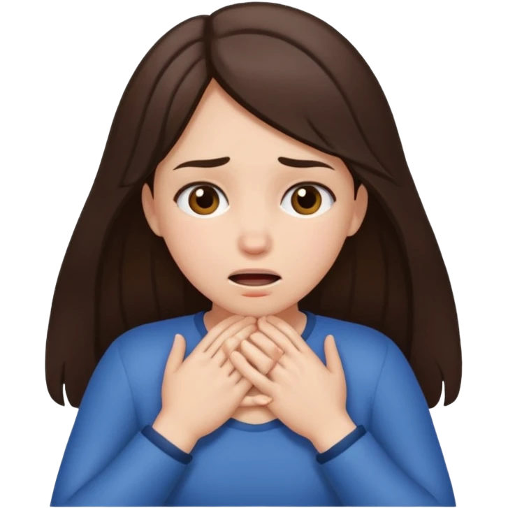Brunette girl with middle part choking herself with both hands  emoji