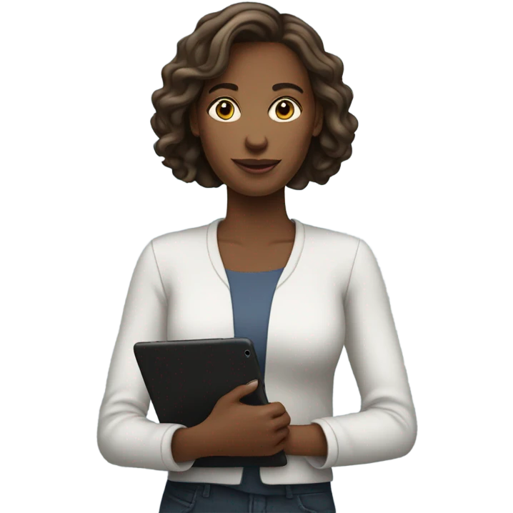 white woman standing with ipad emoji
