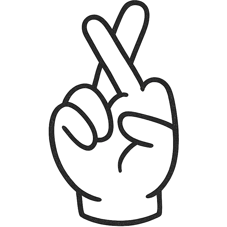 cartoon-style hand demonstrating the sign for the letter R in sign language, with crossed fingers emoji