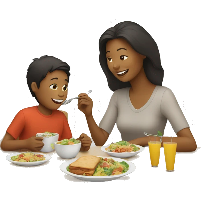 Mother eating lunch with boy emoji