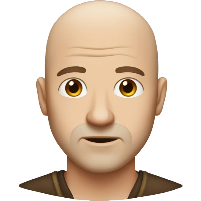 White man bald and short bard brown eyes and sarcastic face emoji